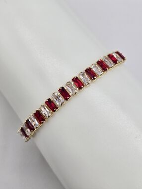 Swarovski Crystal Elements Gold Slide Tennis Bracelet Ruby Red Clear 6 - 7 inch